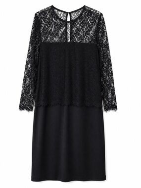 St. John Black Lace Long-Sleeve Shift Dress
